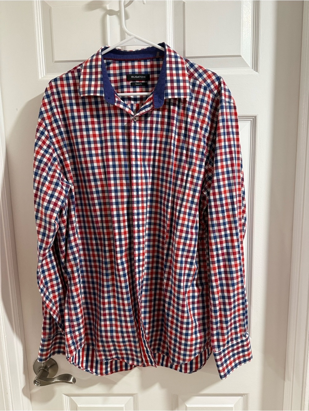 Bugatchi Red Navy White Checked Button-Down Shirt